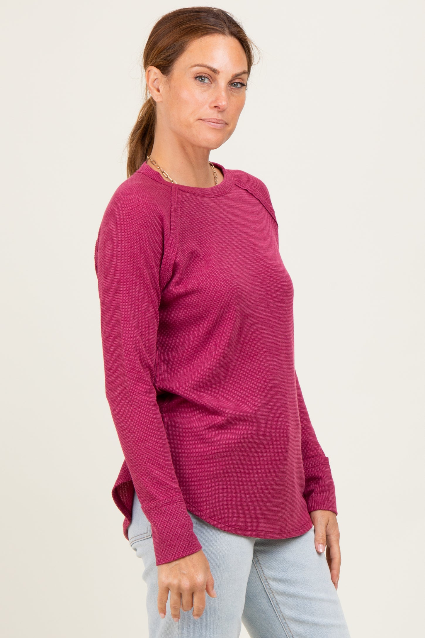 Burgundy Baby Waffle Knit Long Sleeve Top