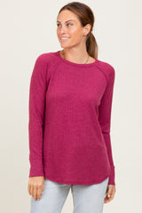 Burgundy Baby Waffle Knit Long Sleeve Maternity Top