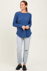 Light Navy Baby Waffle Knit Long Sleeve Top