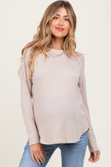 Beige Baby Waffle Knit Long Sleeve Maternity Top