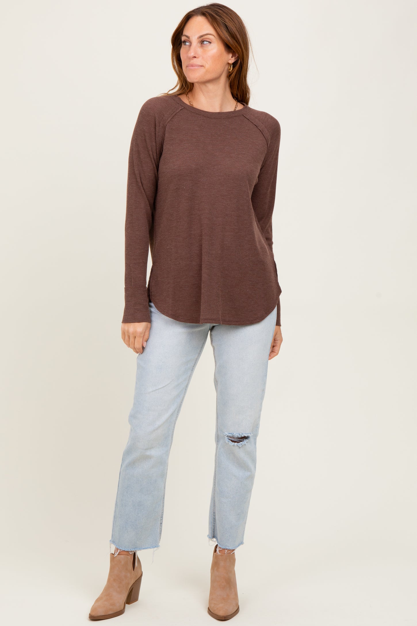 Brown Baby Waffle Knit Long Sleeve Top
