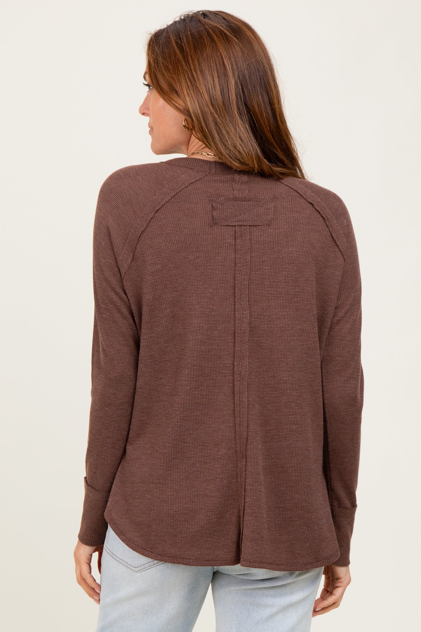 Brown Baby Waffle Knit Long Sleeve Top