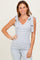 Heather Grey/Off White Striped Ribbed V-Neck Shoulder Tie Sleeveless Top