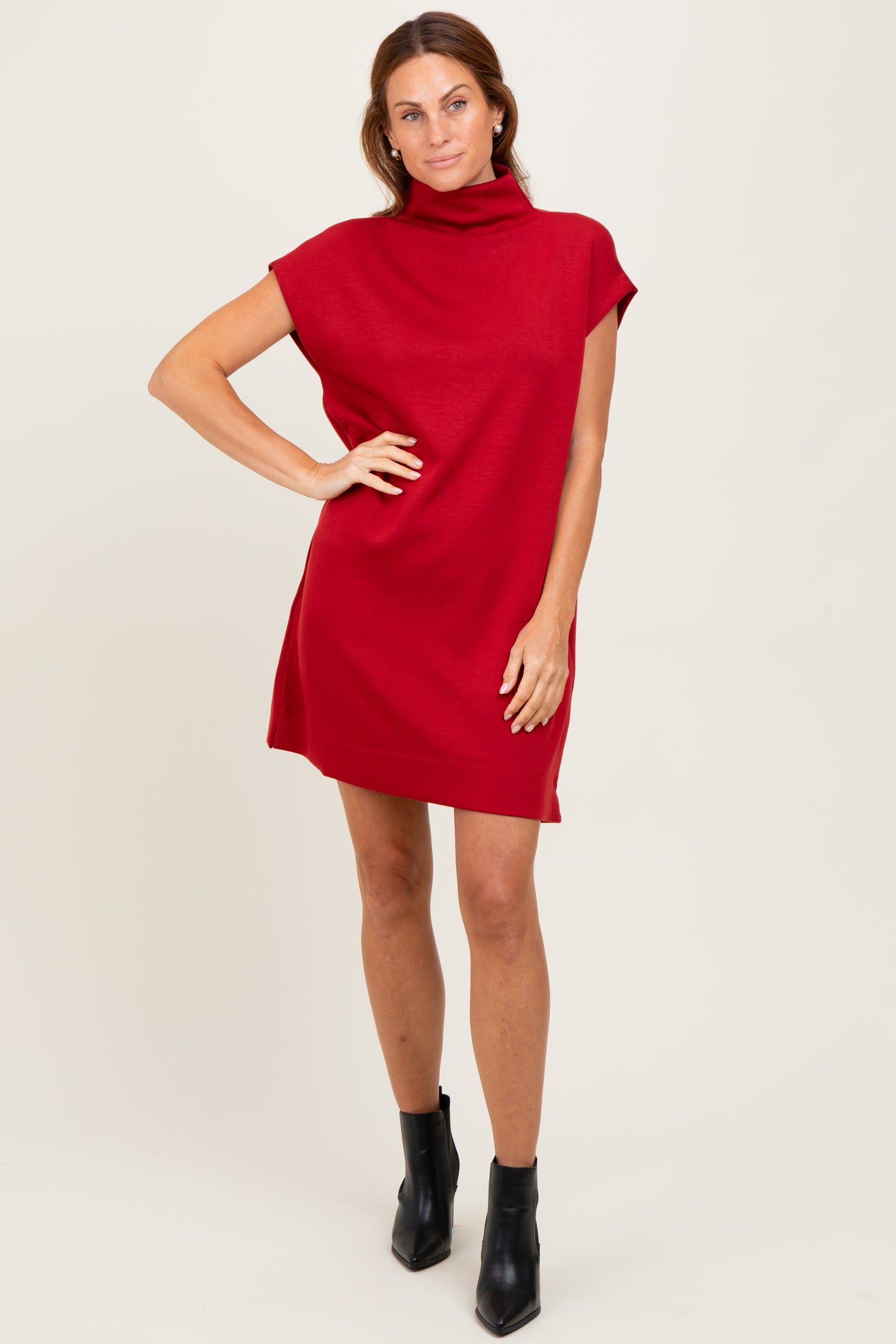 Rust Mock Neck Mini Dress