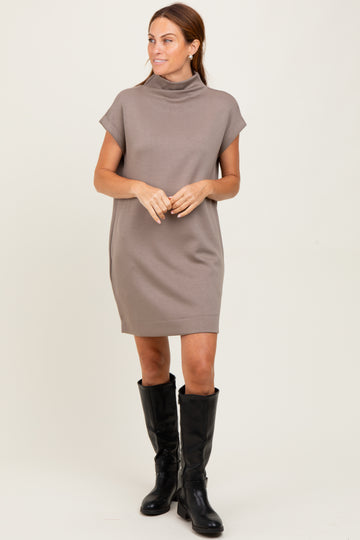 Light Taupe Mock Neck Mini Dress