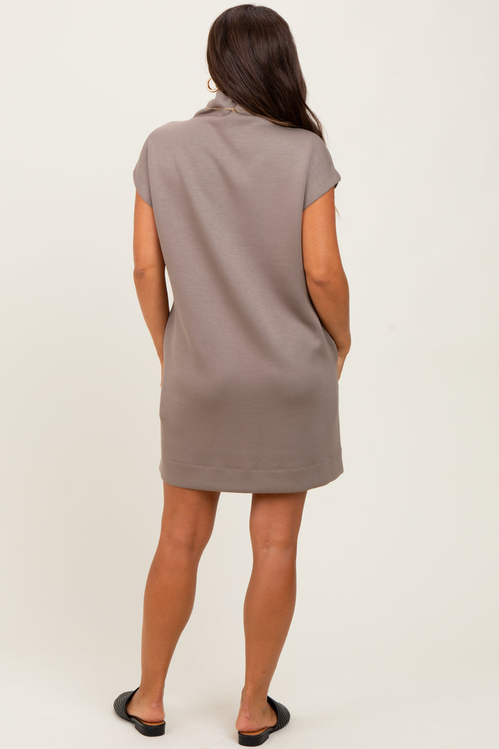 Light Taupe Mock Neck Maternity Mini Dress