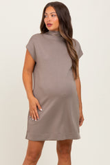Light Taupe Mock Neck Maternity Mini Dress