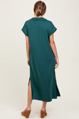 Forest Green Collared Short Sleeve Midi Dress