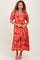Red Floral Contrast Trim Midi Dress