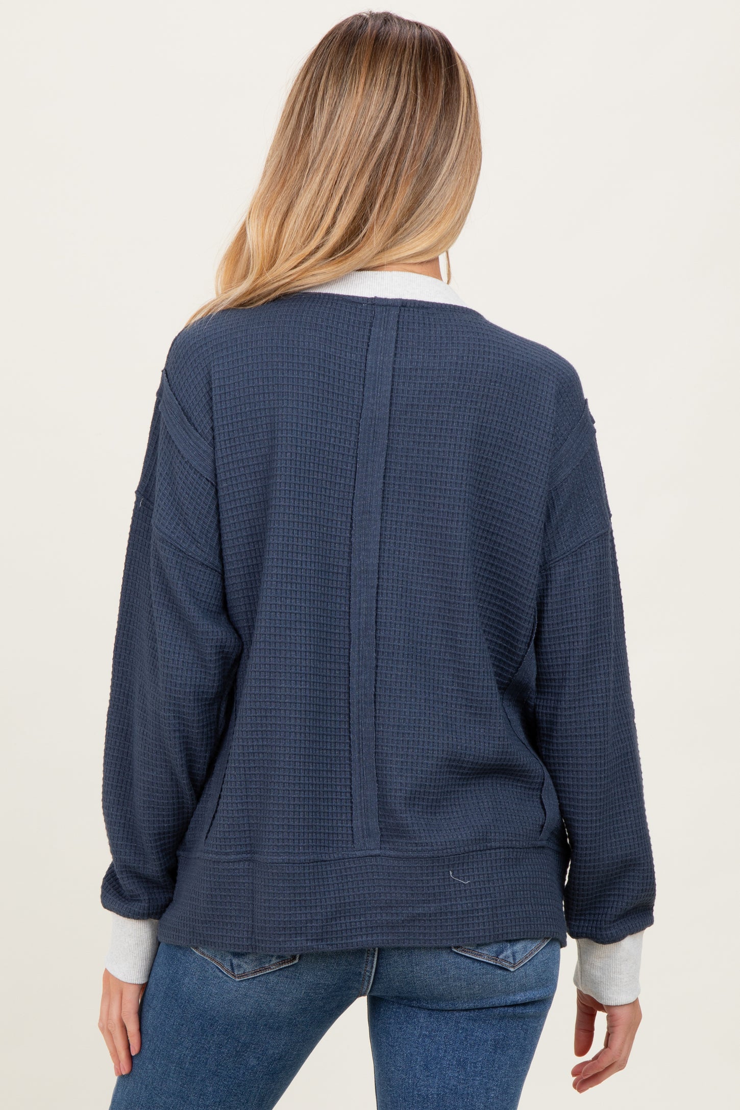 Navy Oversized Contrast Trim Maternity Thermal Pullover