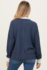 Navy Oversized Contrast Trim Maternity Thermal Pullover