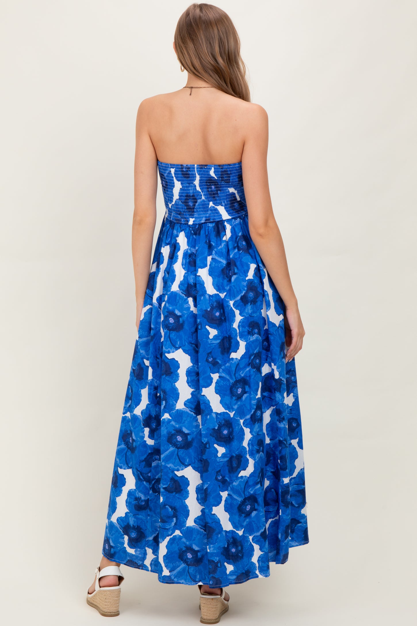 Royal Blue Floral Strapless Maternity Maxi Dress