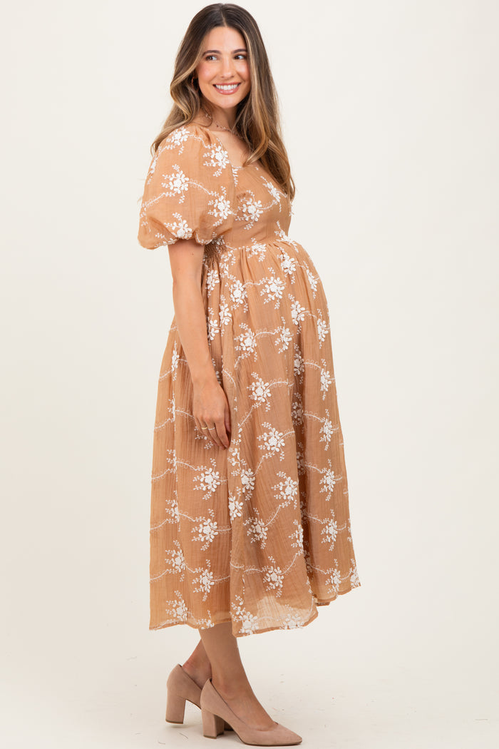 Mocha Textured Maternity Midi Dress