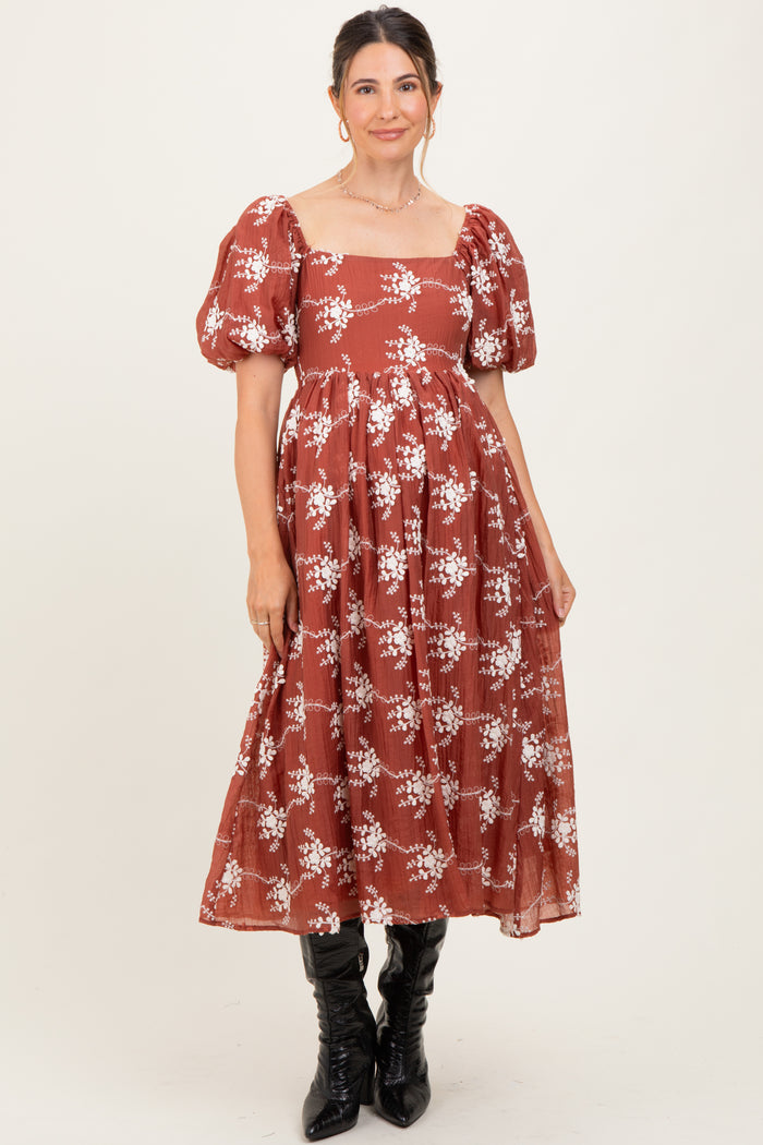 Rust Textured Maternity Midi Dress