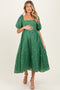 Forest Green Embroidered Floral Puff Sleeve Maternity Midi Dress