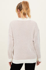 Taupe Two Tone Stripe Contrast Oversized Maternity Sweater Cardigan
