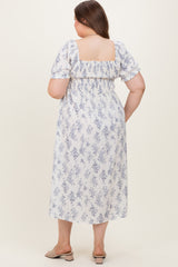 Ivory Floral Smocked Sweetheart Neckline Maternity Plus Midi Dress