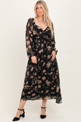 Black/Peach Floral Knotted Bust Chiffon Midi Dress