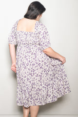 Cream Floral Smocked Plus Midi Dress