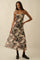 Black Rose Print Mesh Sleeveless Midi Dress