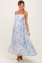 Blue Faded Floral Scallop Edge Cutout Maternity Midi Dress