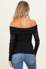 Black Lace Off Shoulder Long Sleeve Maternity Top