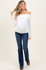 White Lace Off Shoulder Long Sleeve Maternity Top