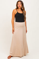 Beige Ribbed Maternity Maxi Skirt