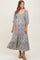 Light Blue Floral Smocked Sweetheart Neckline Maternity Midi Dress