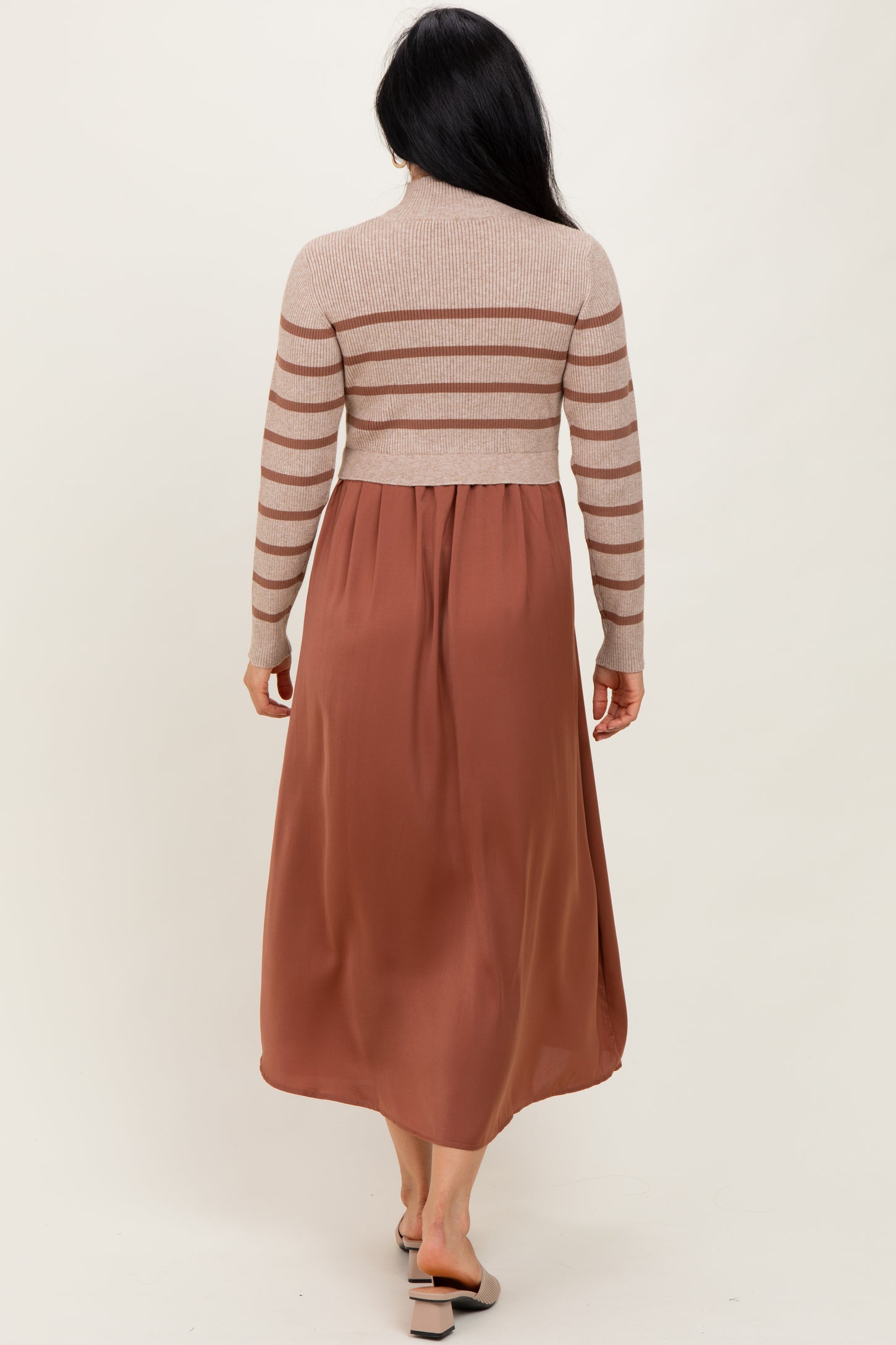 Brown Striped Contrast Sweater Top Maxi Dress