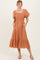 Camel Gingham Smocked Midi Dress