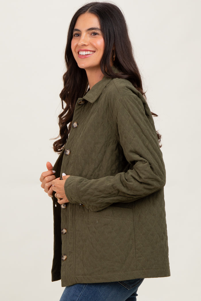 Olive Quilted Button Jacket
