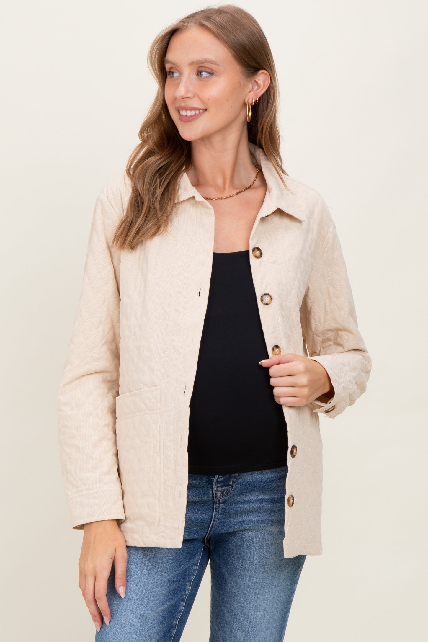 Cream Quilted Button Maternity Jacket