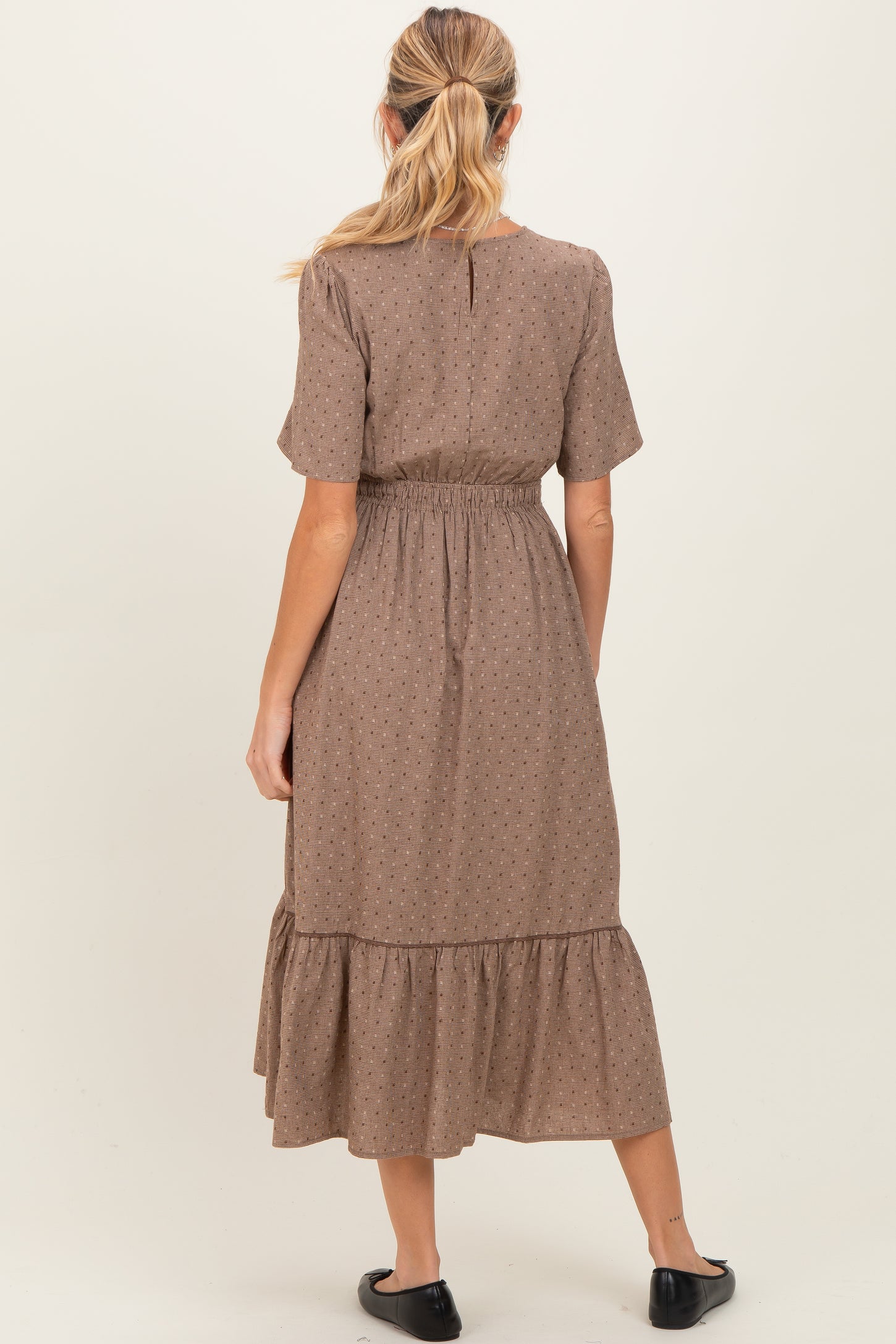 Brown Houndstooth Lace Maternity Midi Dress