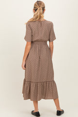 Brown Houndstooth Lace Maternity Midi Dress
