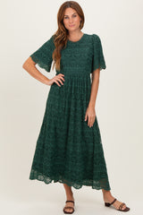 Forest Green Floral Lace Midi Dress