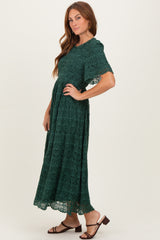 Forest Green Floral Lace Midi Dress