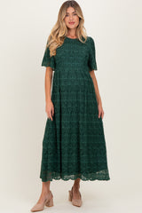 Forest Green Floral Lace Maternity Midi Dress