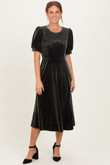 Olive Velvet Short Sleeve Midi Dress