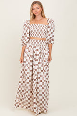 Brown Printed Smocked Crop Top Maxi Skirt Maternity Set
