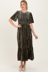 Olive Smocked Velvet MIdi Dress