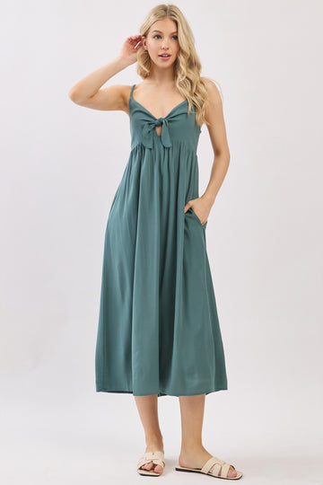 Teal Front Tie Sleeveless Midi Dress