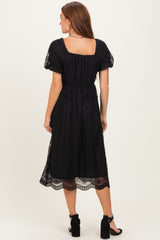 Black Lace Sweetheart Neck Short Sleeve Midi Dress