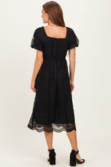 Black Lace Sweetheart Neck Short Sleeve Midi Dress