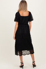 Black Lace Sweetheart Neck Short Sleeve Maternity Midi Dress
