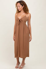 Camel Front Tie Sleeveless Midi Dress