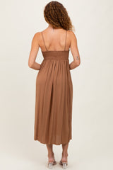 Camel Front Tie Sleeveless Midi Dress