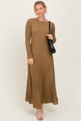 Mocha Ribbed Long Sleeve Maxi Dress