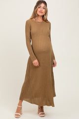 Mocha Ribbed Long Sleeve Maternity Maxi Dress