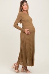 Mocha Ribbed Long Sleeve Maternity Maxi Dress